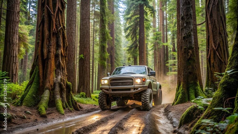 Muddy Mayhem: A Monster Mudder Big 4x4 Truck in the Heart of a Redwood Forest Generative AI Muddy Mayhem: A Monster Mudder Big 4x4 Truck in the Heart of a Redwood Forest Generative AI