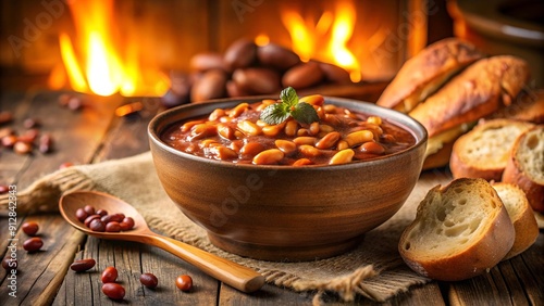 A Close-Up Look at the Warm, Comforting Embrace of Beans, Cinnamon, and Bread  generative AI