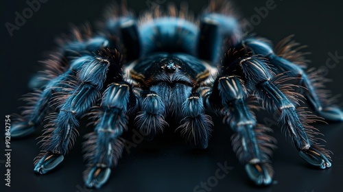 Blue tarantula close-up in studio lighting photo