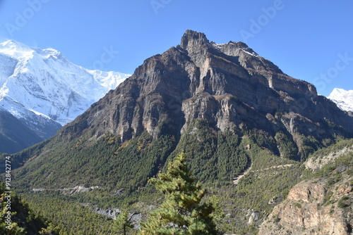 Hiking the Annapurna Circuit among the tallest mountains in the world in Nepal, Himalaya