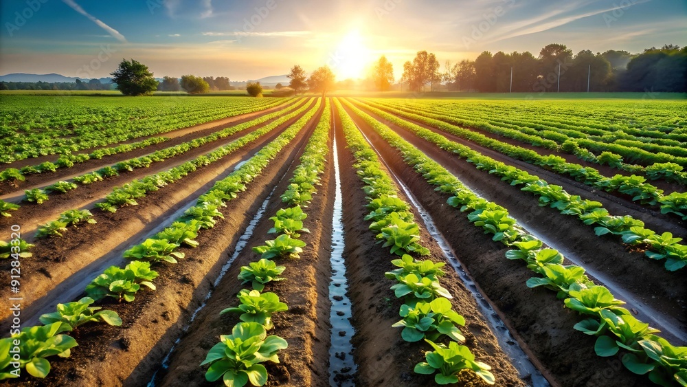 Obraz premium Sunlight Drenched Drip Irrigation Generative AI