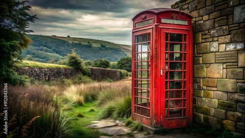 Echoes of a Bygone Era: A Rusty Red Telephone Booth in Solitude Generative AI