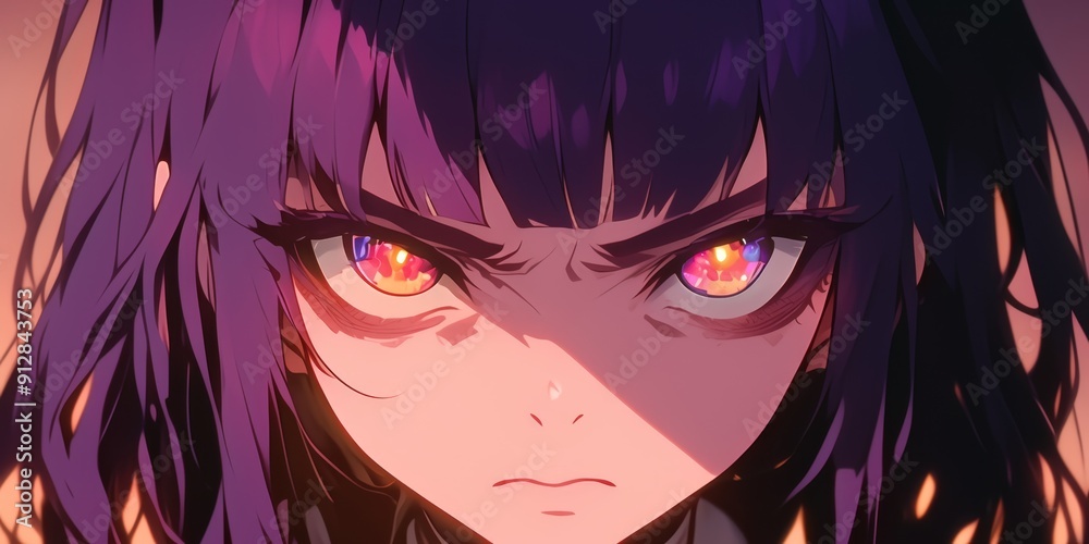Intense Anime-Style Portrait: Fierce Female Character with Piercing ...