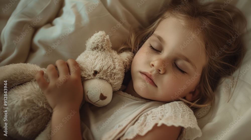 Child sleeping peacefully with a stuffed animal. Child sleeping peacefully with a stuffed animal.
