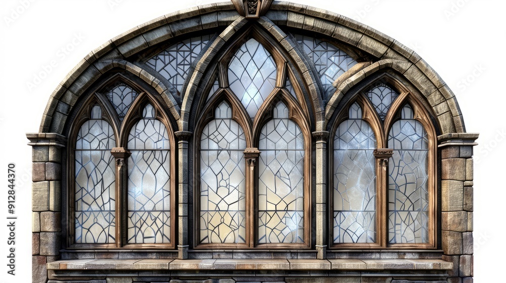Obraz premium Gothic architectural window with intricate stained glass in late afternoon light