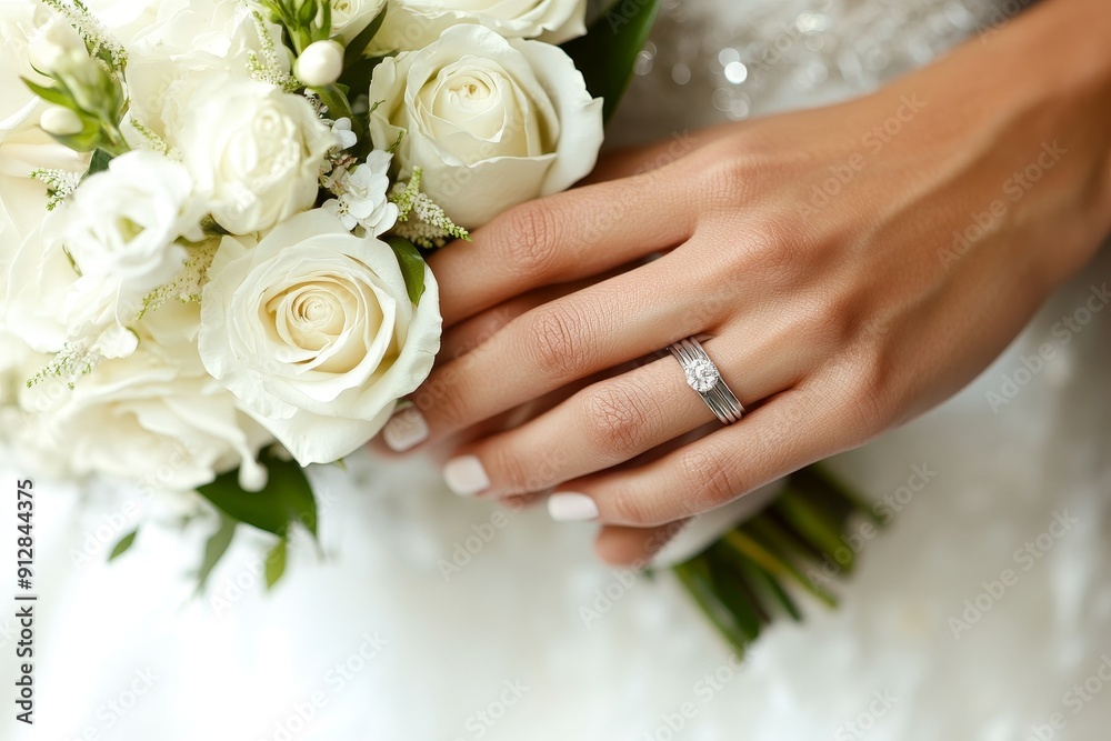 Elegant Wedding Rings and Flowers Close-Up Elegant Wedding Rings and Flowers Close-Up