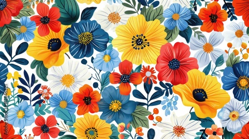 Wallpaper Mural Colorful Flowers hand drawn wallpaper Seamless pattern floral design Torontodigital.ca