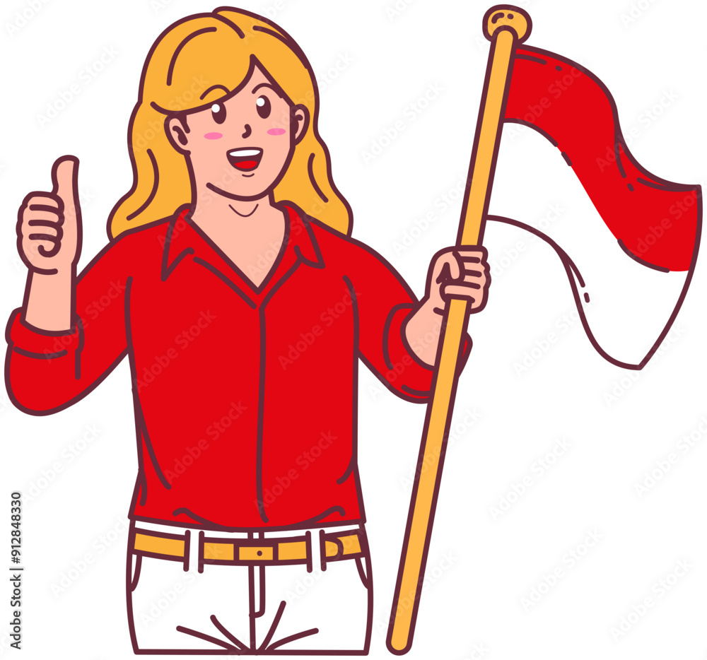 A woman carrying the Indonesian flag, happy Indonesian independence day A woman carrying the Indonesian flag, happy Indonesian independence day