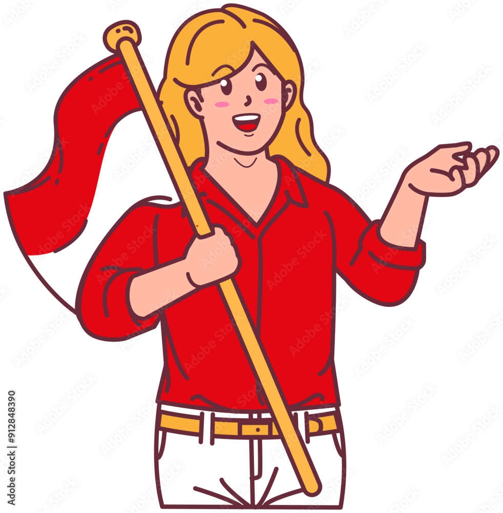A woman carrying the Indonesian flag, happy Indonesian independence day A woman carrying the Indonesian flag, happy Indonesian independence day