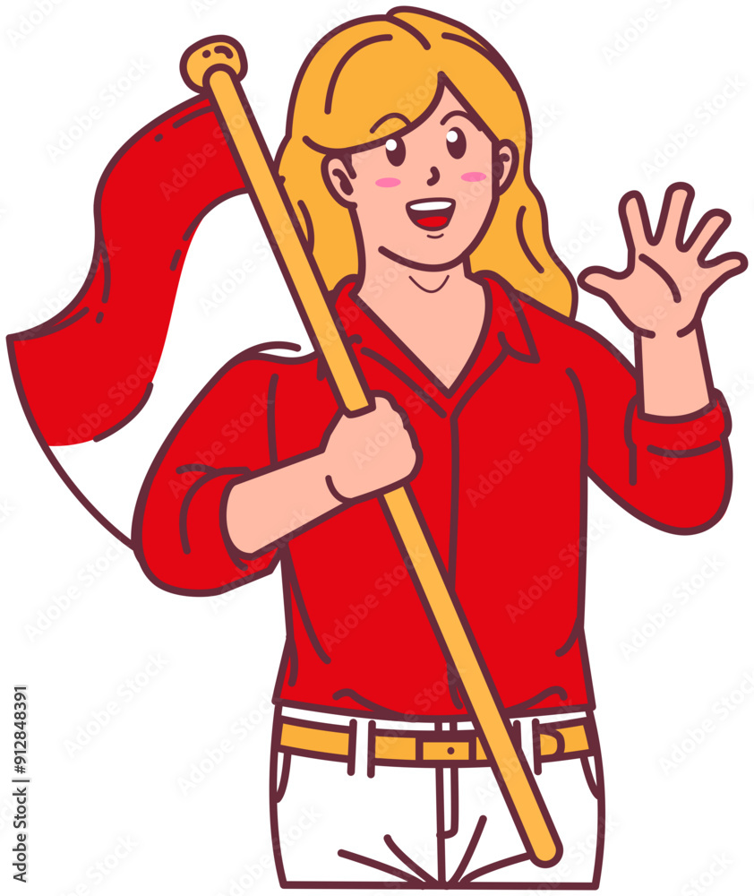 A woman carrying the Indonesian flag, happy Indonesian independence day A woman carrying the Indonesian flag, happy Indonesian independence day