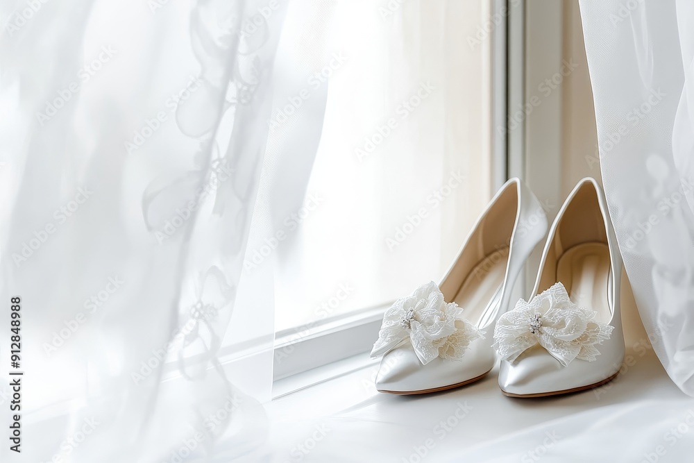 Obraz premium Romantic Elegance: Bridal Shoes by the Window