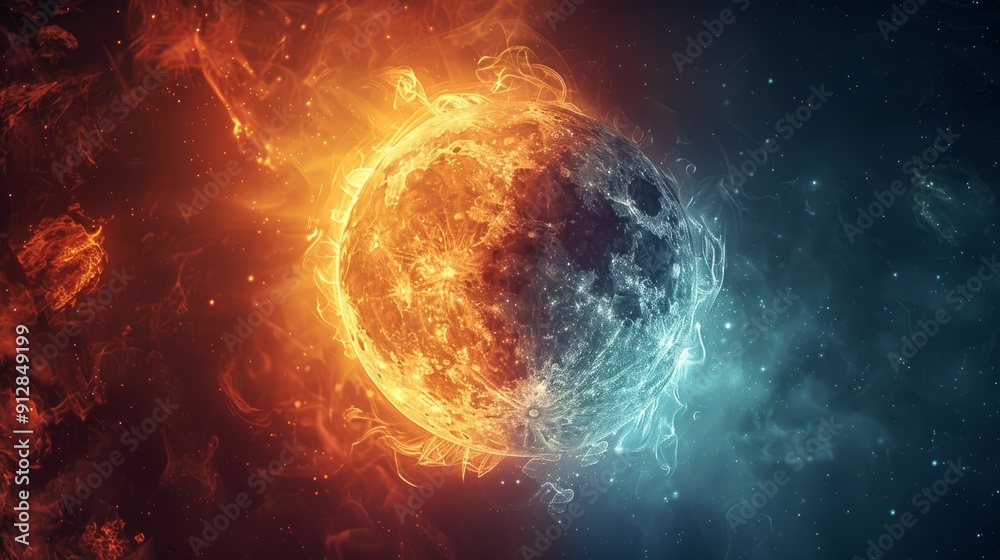 Fototapeta premium Solar and lunar elements collide in cosmic harmony