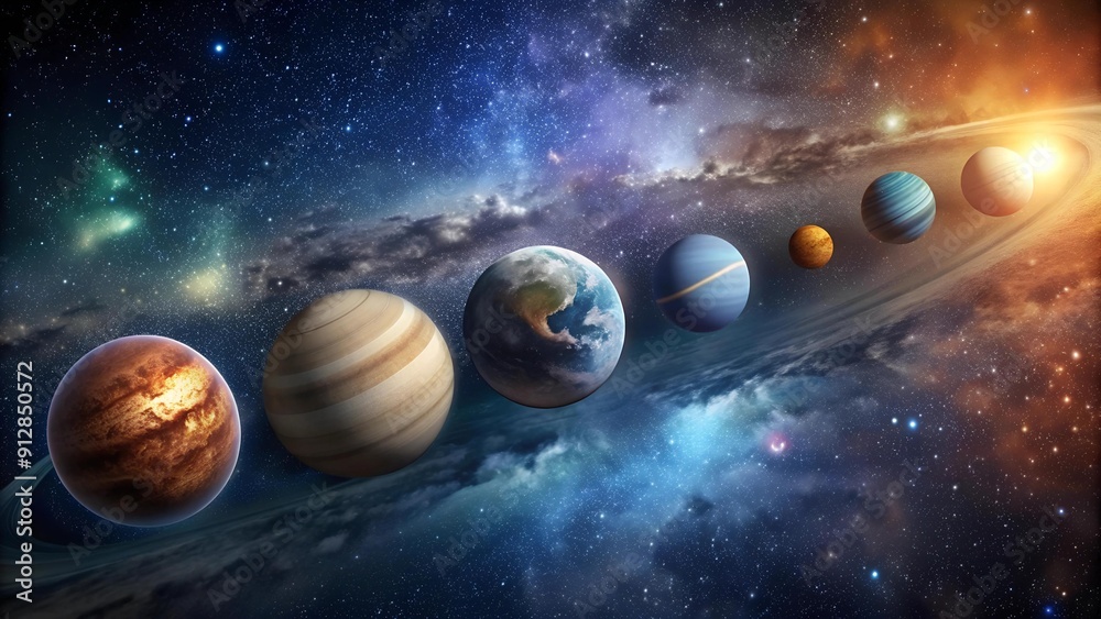 A breathtaking view of Jupiter, Mercury, Uranus, Mars, Neptune, and Saturn in a harmonious alignment, showcasin Generative AI A breathtaking view of Jupiter, Mercury, Uranus, Mars, Neptune, and Saturn in a harmonious alignment, showcasin Generative AI
