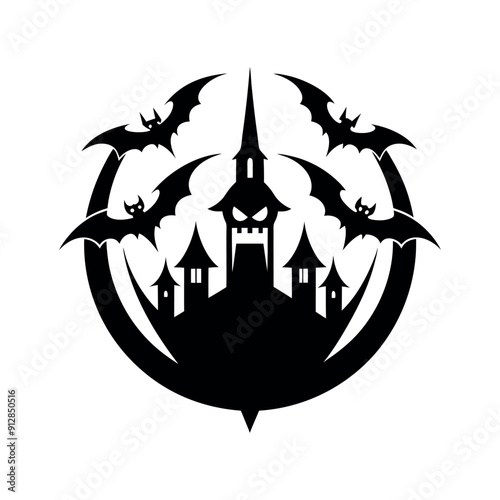 Gothic Halloween logo design template, Silhouette logo design template black and white