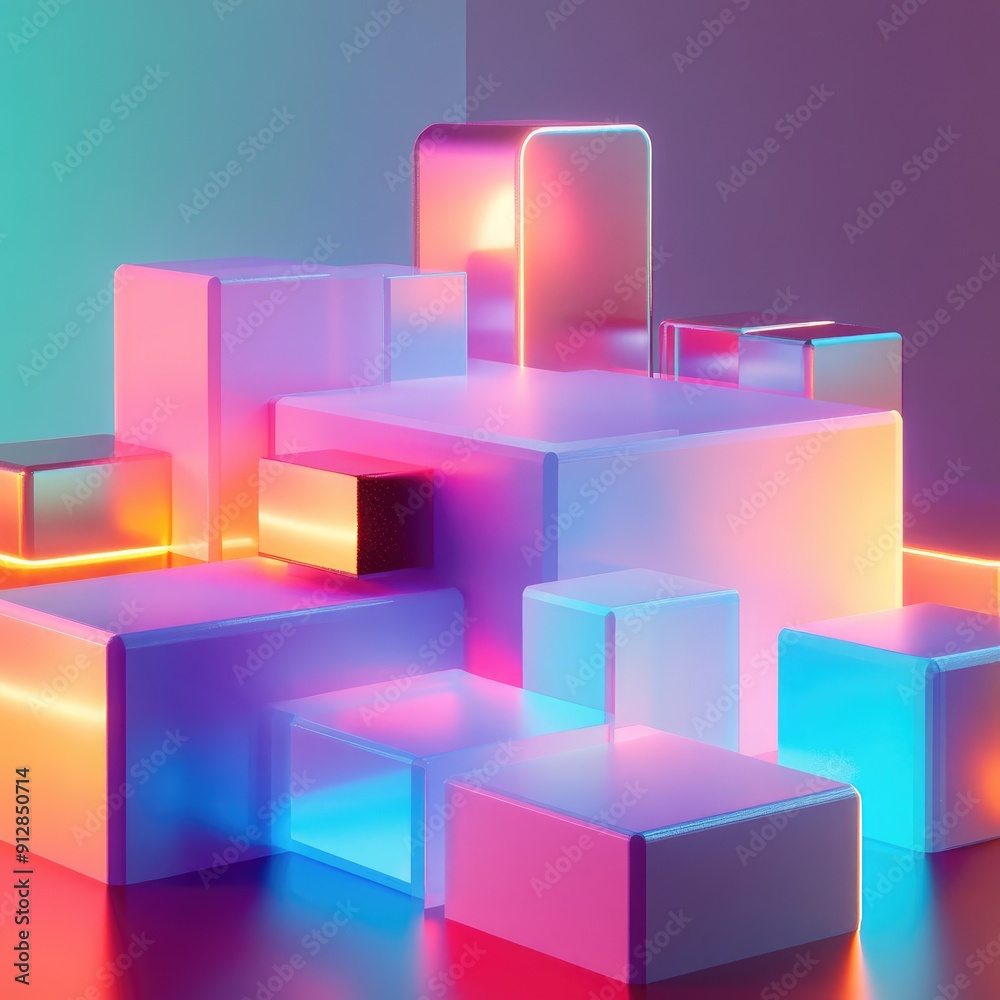 Tech-inspired 3D shapes with gradient lighting, modern technology Tech-inspired 3D shapes with gradient lighting, modern technology
