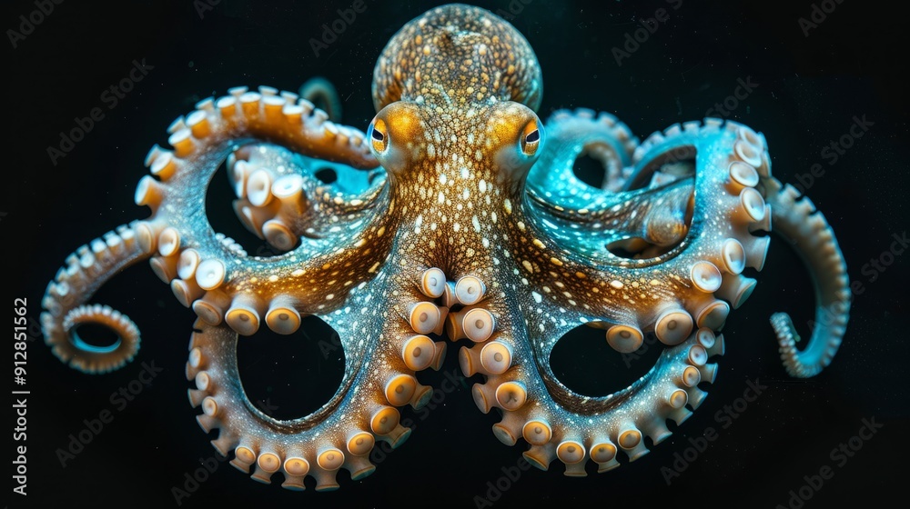 Obraz premium Colorful octopus swimming gracefully in deep ocean waters