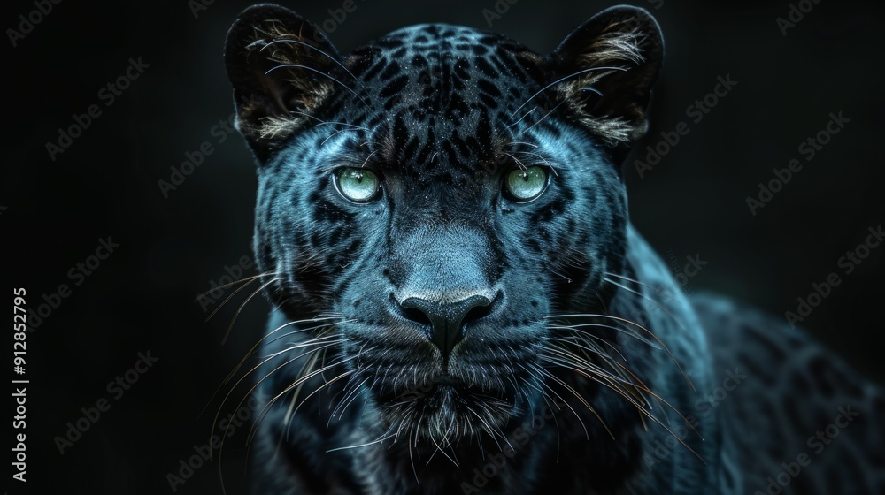 Majestic black leopard staring intently in low light conditions