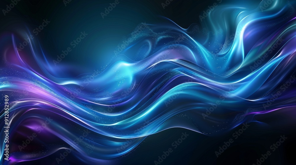 Abstract blue and purple digital waves flowing through a dark background Abstract blue and purple digital waves flowing through a dark background