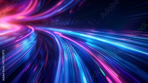 Vibrant light trails in a digital space at night