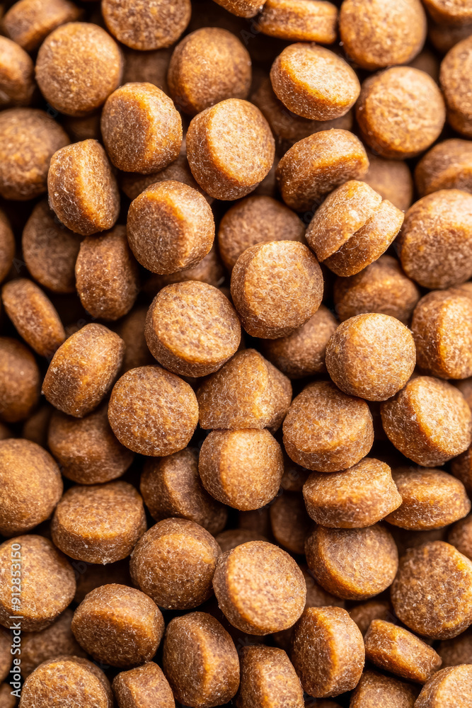 Macro shot of the texture of ferret food showcasing the dry brown kibble with a crunchy texture and varied shapes Macro shot of the texture of ferret food showcasing the dry brown kibble with a crunchy texture and varied shapes