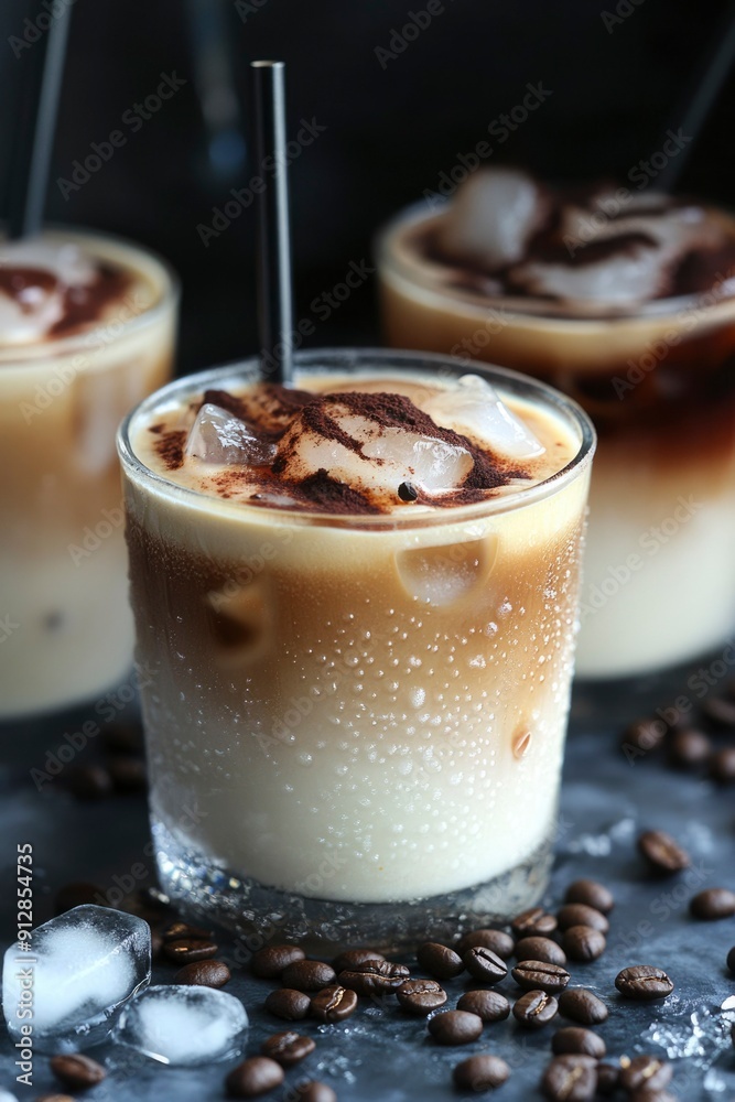 Iced Coffee with Cocoa Powder and Ice Cubes Iced Coffee with Cocoa Powder and Ice Cubes
