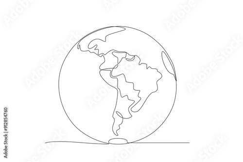 Earth with latin america map. Latin america concept one-line drawing