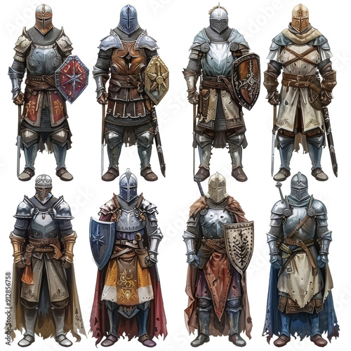 Set of knights isolated Isolated on Transparent or White Background, PNG