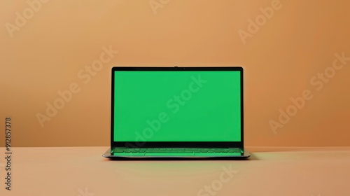 Laptop screen mockup with green screen for editing.