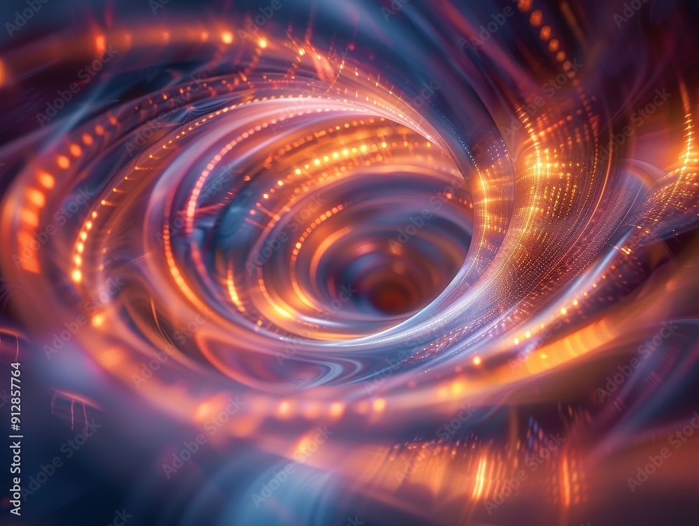 Obraz premium A vibrant abstract swirl with glowing lights, creating a mesmerizing effect of motion and depth in a digital background.