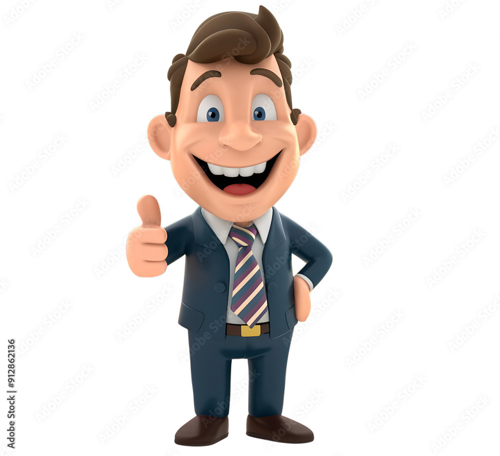 A delightful 3D cartoon style of a successful businessman, dressed in a suit and tie, with a wide smile and a thumbs up. transparent background A delightful 3D cartoon style of a successful businessman, dressed in a suit and tie, with a wide smile and a thumbs up. transparent background