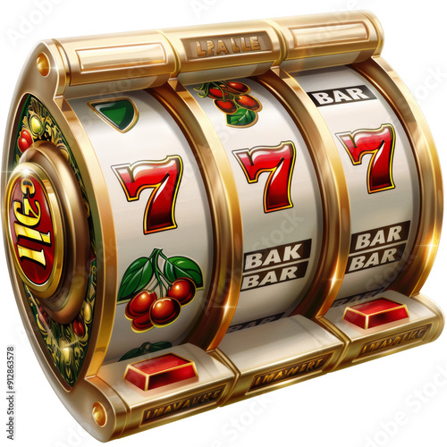 Retro Slot Machine with 777 Isolated on Transparent or White Background, PNG photo