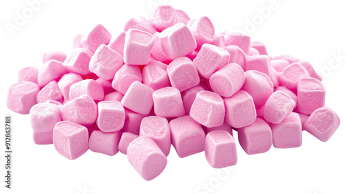 Pink marshmallows stacked together and isolated on transparent background