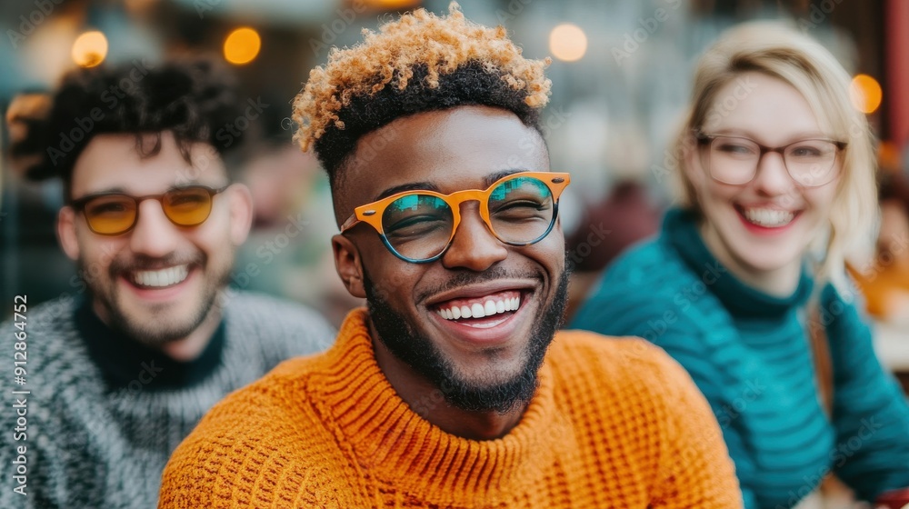 Group of Joyful Friends Laughing Together in a Café. Group of Joyful Friends Laughing Together in a Café.