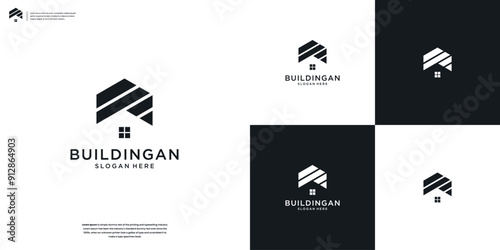 Modern home real estate, building, architecture, construction and renovation logo template