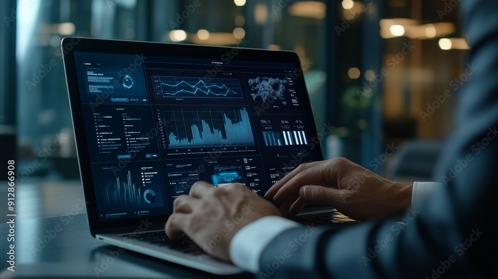 Executive Businessman Analyzing 2024 Trends in High-Tech Office Executive Businessman Analyzing 2024 Trends in High-Tech Office