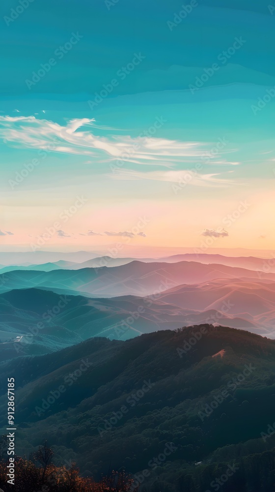 Mountain Range Landscape with a Blue and Pink Sky Mountain Range Landscape with a Blue and Pink Sky