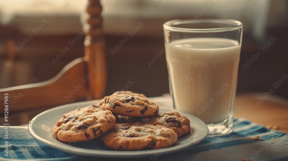Freshly baked cookies on a plate with a glass of milk, creating a cozy and delightful scene. Freshly baked cookies on a plate with a glass of milk, creating a cozy and delightful scene.