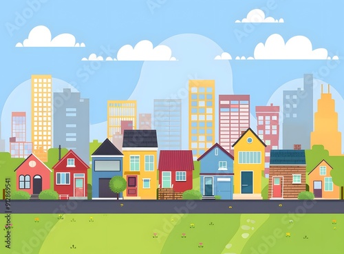 Colorful Cityscape With Houses and Buildings Illustration