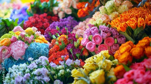 Wallpaper Mural Blooming Beauty: Captivating Photography of a Lively Flower Market Overflowing with Colorful Bouquets. Torontodigital.ca