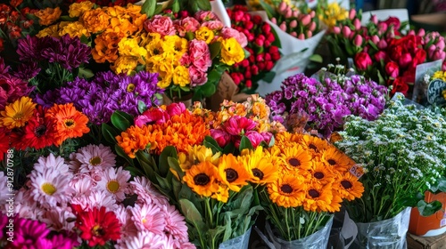 Bustling Flower Market Abloom with Vibrant Bouquets and Colors.