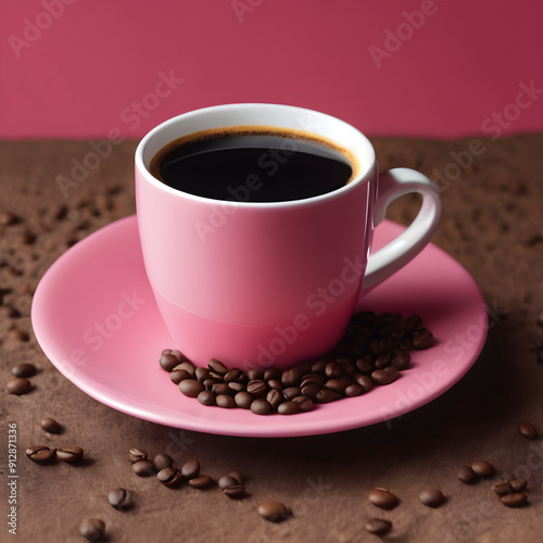 Coffee and Beans with pink Background
