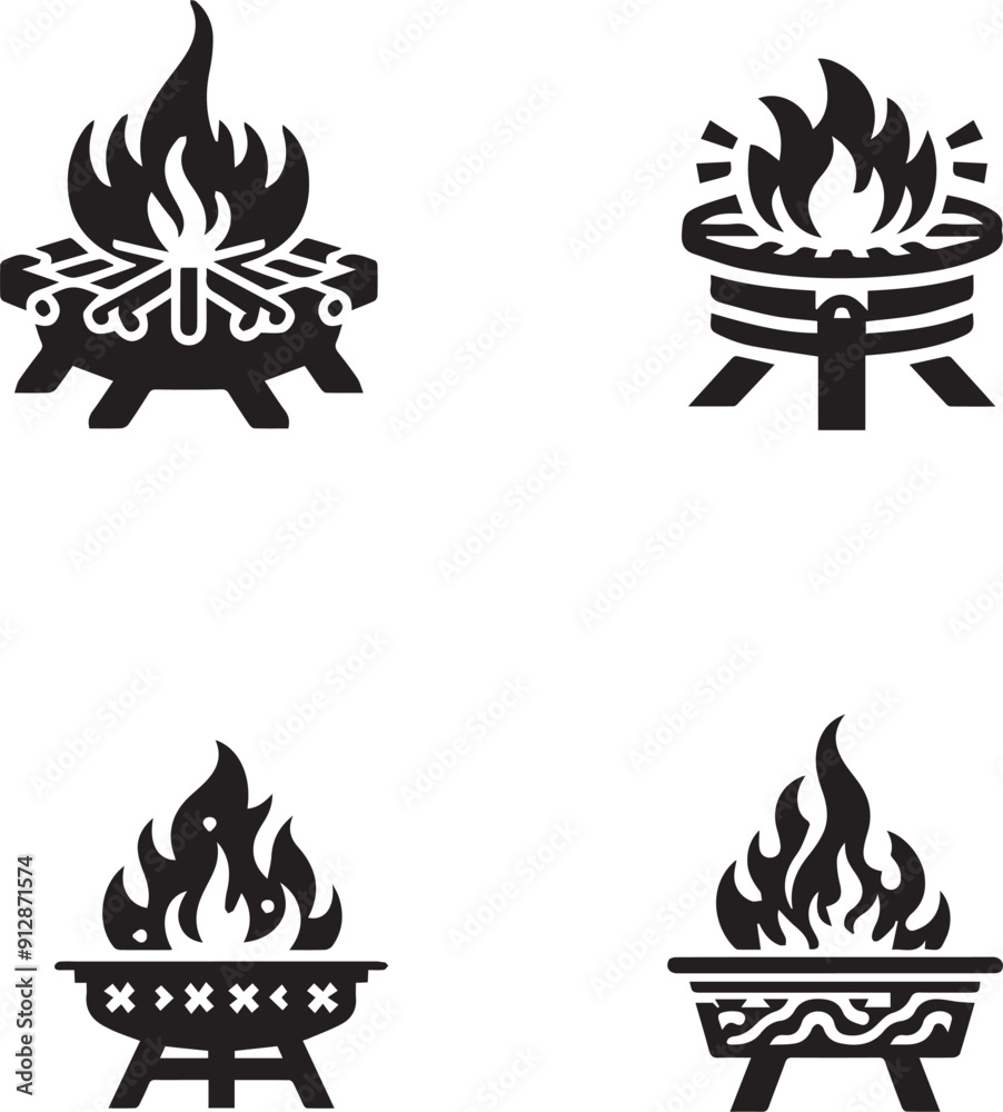 fire pit silhouette isolated on white backgrond fire pit silhouette isolated on white backgrond