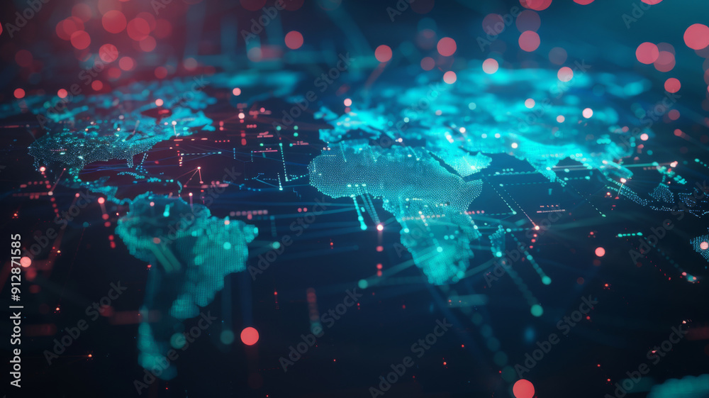 Obraz premium Map connecting worldwide data cloud computing tech concept abstract global transfer