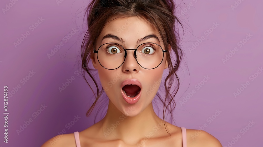 Photo portrait of shocked woman with open mouth isolated on vivid purple colored background Photo portrait of shocked woman with open mouth isolated on vivid purple colored background