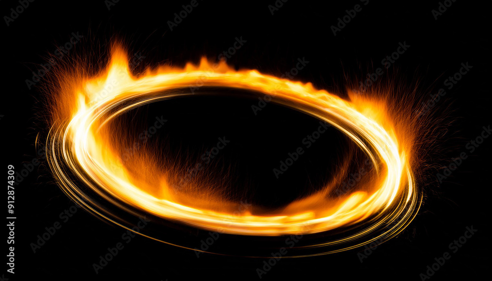 Fiery ring of flames on black background. Blurred motion. Abstract burning round shape. Fiery ring of flames on black background. Blurred motion. Abstract burning round shape.