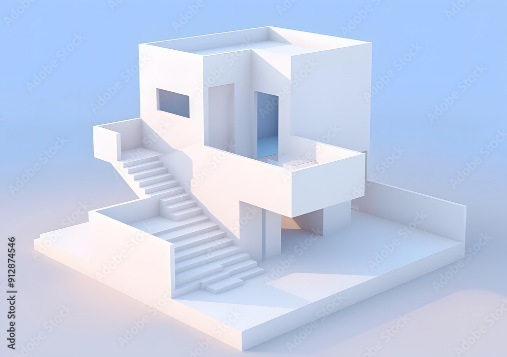 Minimalist White House 3D Model with Stairs Minimalist White House 3D Model with Stairs