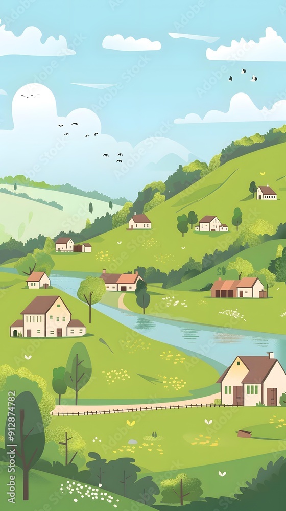 Beautiful Green Landscape with Houses Beautiful Green Landscape with Houses