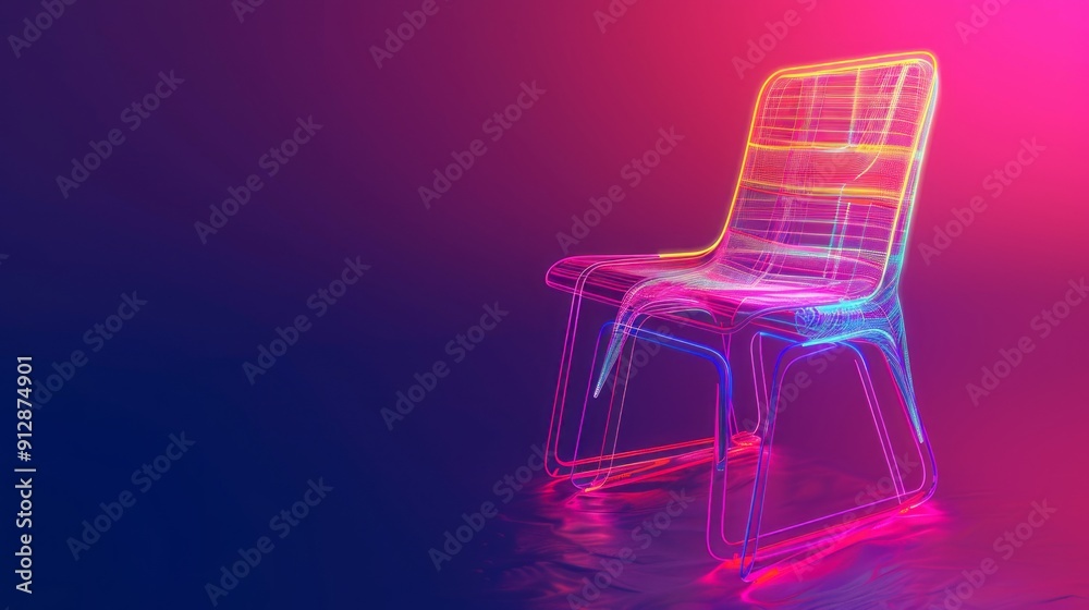 neon Digital drawing a simple Chair, digital drawing as a type of drawing, copy space neon Digital drawing a simple Chair, digital drawing as a type of drawing, copy space