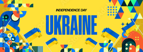 Ukraine National Day banner. Modern geometric background with colorful style for Ukrainian Day. Happy Independence Day of Ukraine greeting card cover in flag colors. Happy national day