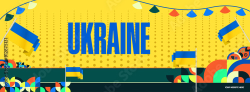 Ukraine National Day banner. Modern geometric background with colorful style for Ukrainian Day. Happy Independence Day of Ukraine greeting card cover in flag colors. Happy national day